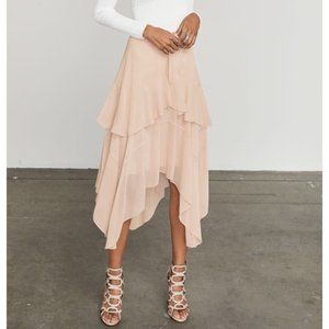 Max Azria BCBG Inessa Bare Pink Handkerchief-Hem Midi Skirt Stretch Waist XS